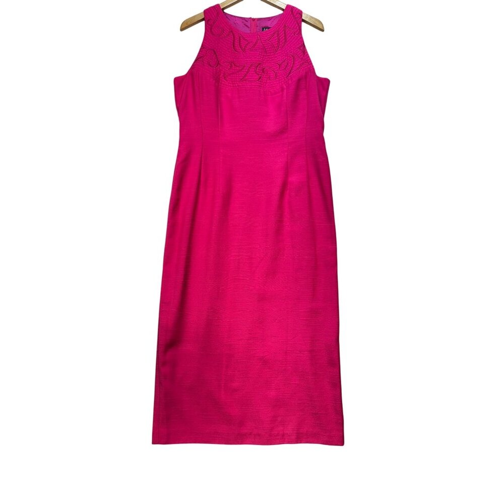 M.H.M. Melissa Harper Womens Midi Sheath Dress Sze 12 Pink Sleeveless Embroidery